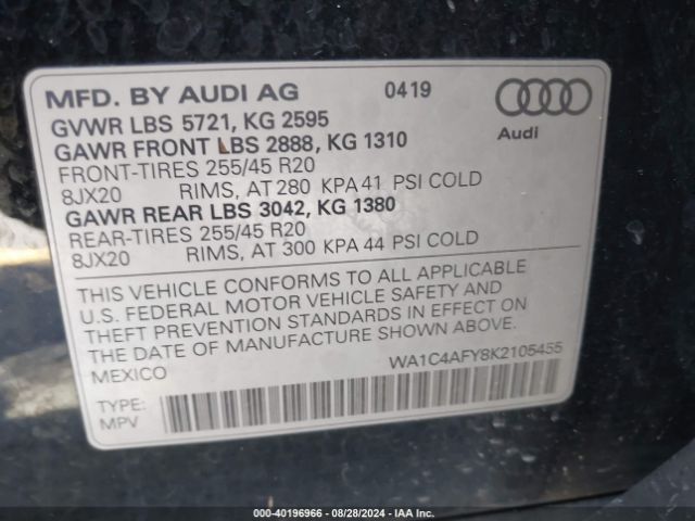 WA1C4AFY8K2105455 Audi Sq5 3.0t Premium