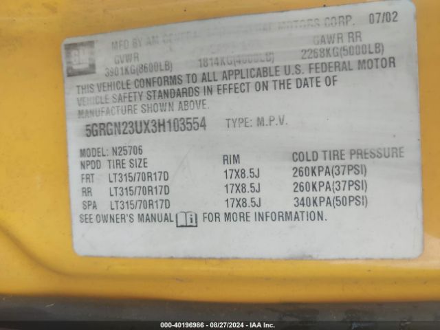 2003 HUMMER H2 5GRGN23UX3H103554 Photo 8
