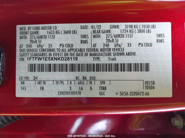 Ford F-150 Xlt 2022 1FTFW1E5XNKD28119 Image 9
