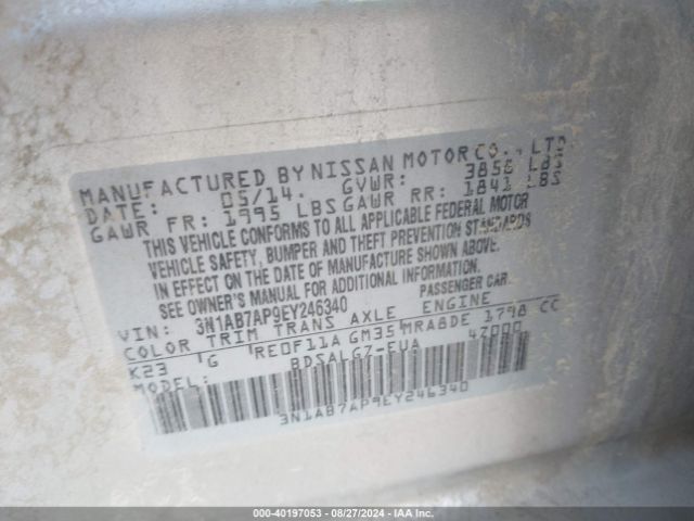 3N1AB7AP9EY246340 Nissan SENTRA SL