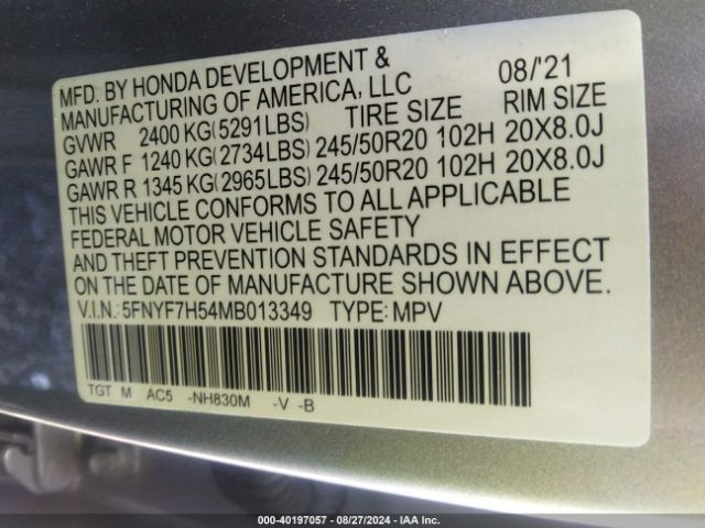 5FNYF7H54MB013349 Honda Passport 2wd Ex-l