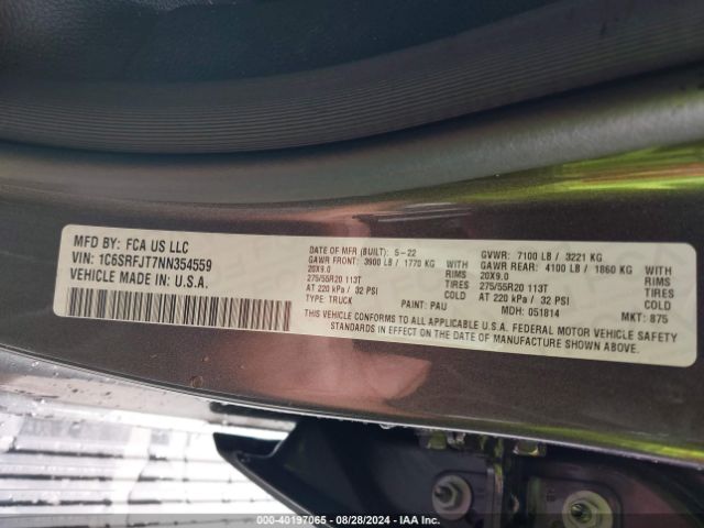 1C6SRFJT7NN354559 RAM 1500 Laramie  4x4 5'7 Box