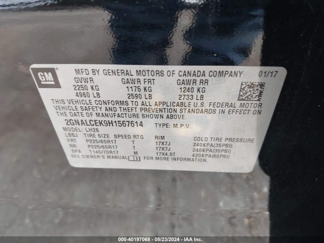 Chevrolet EQUINOX LT 2017 2GNALCEK9H1567614 Image 9