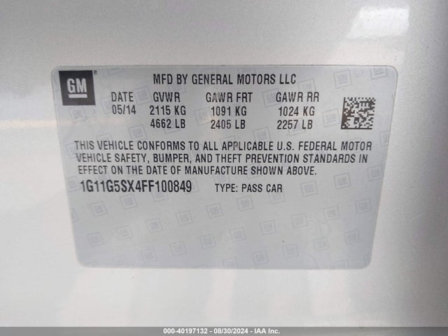 Chevrolet Malibu 2lz 2015 1G11G5SX4FF100849 Image 9