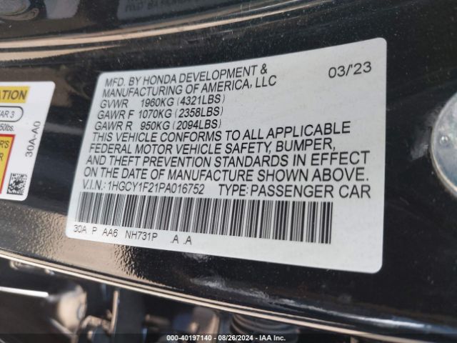1HGCY1F21PA016752 Honda ACCORD LX