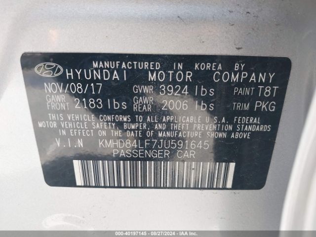 KMHD84LF7JU591645 Hyundai Elantra Value Edition