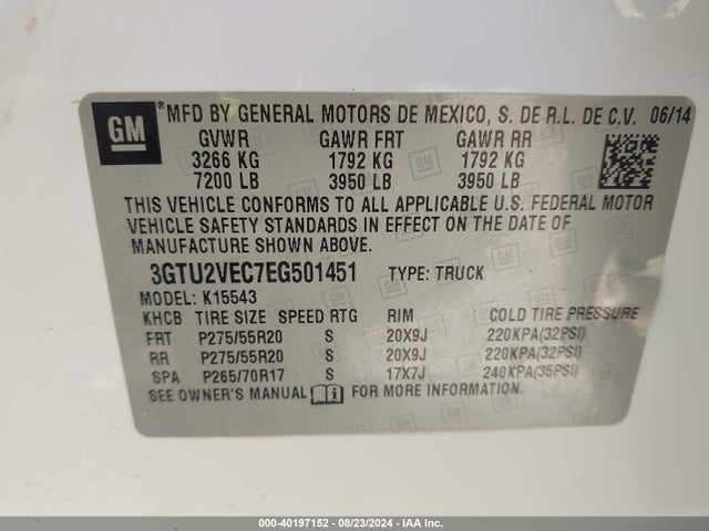 GMC Sierra 1500 Slt 2014 3GTU2VEC7EG501451 Image 9