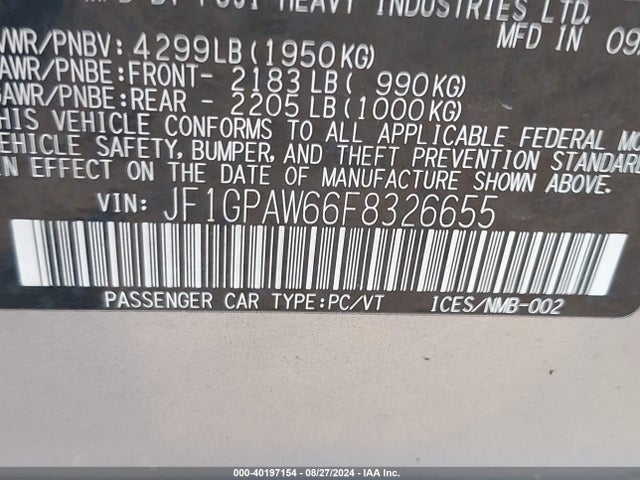 JF1GPAW66F8326655 Subaru Impreza 2.0i Sport Limited
