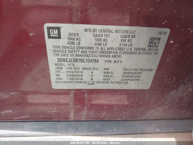 Chevrolet Trax Lt 2016 3GNCJLSB7GL154784 Image 9