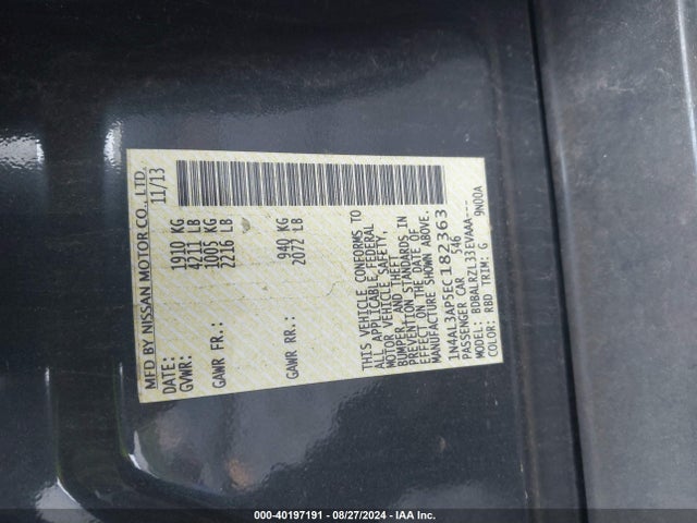 Nissan Altima 2.5 S 2014 1N4AL3AP5EC182363 Image 9