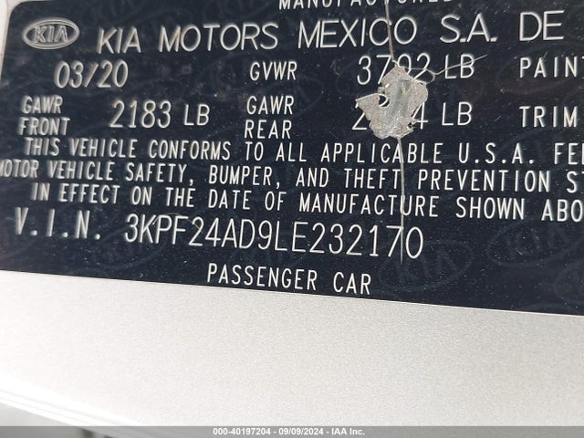 KIA Forte Lxs 2020 3KPF24AD9LE232170 Image 9