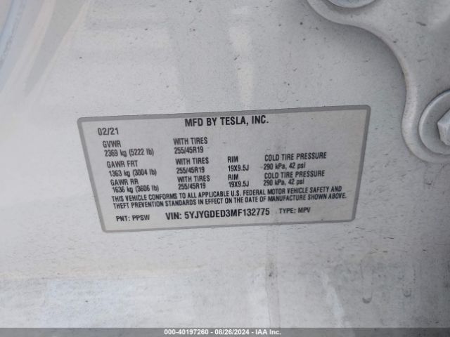 5YJYGDED3MF132775 Tesla Model Y Standard Range Rear-wheel Drive