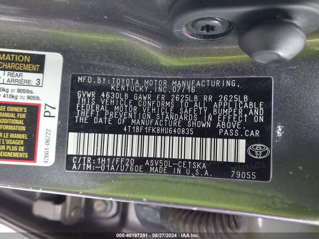 Toyota CAMRY SE 2017 4T1BF1FK8HU640835 Image 9