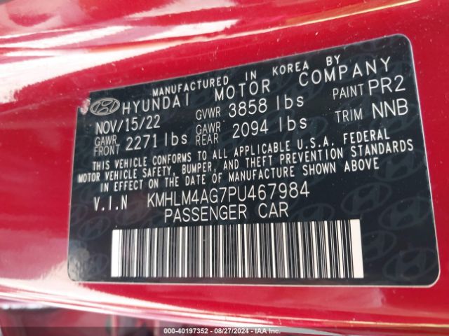 KMHLM4AG7PU467984 Hyundai ELANTRA SEL