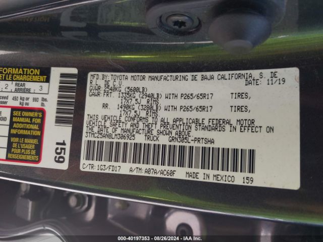 3TMCZ5AN8LM306925 Toyota Tacoma Trd Sport