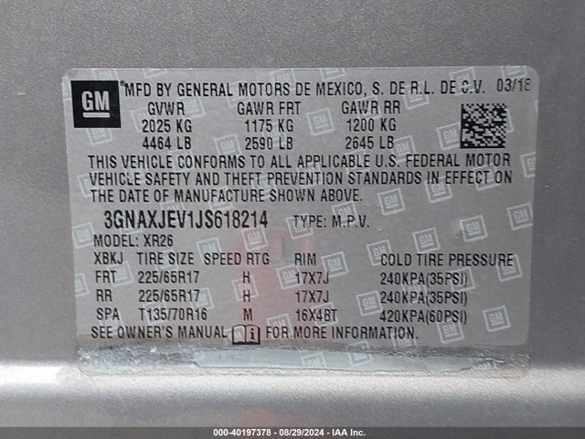 Chevrolet EQUINOX LT 2018 3GNAXJEV1JS618214 Image 9