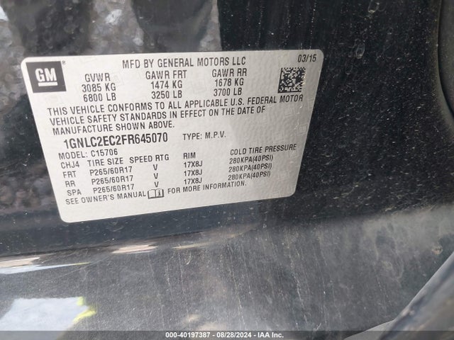 Chevrolet Tahoe Commercial Fleet 2015 1GNLC2EC2FR645070 Image 9
