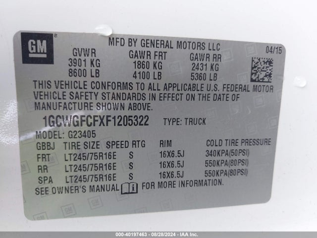 1GCWGFCFXF1205322 Chevrolet Express 2500 Work Van