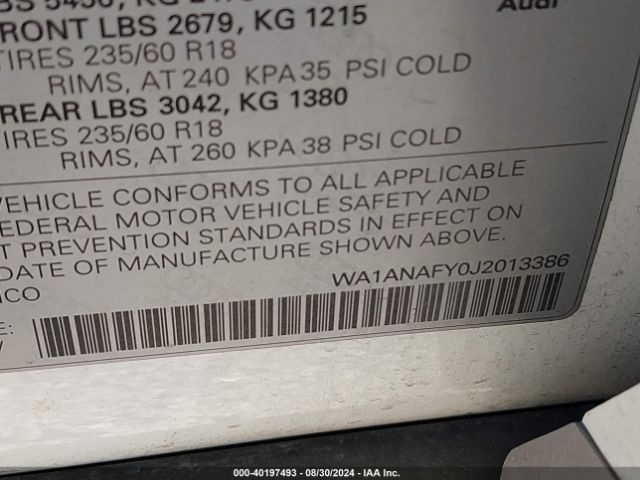 WA1ANAFY0J2013386 Audi Q5 2.0t Premium/2.0t Tech Premium