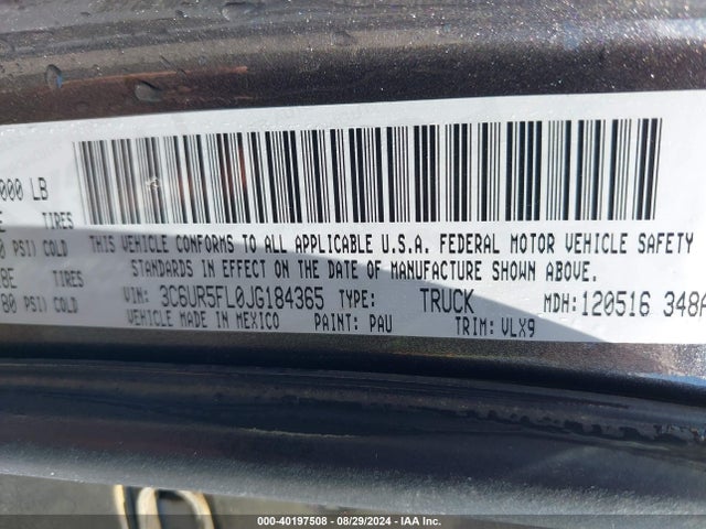 3C6UR5FL0JG184365 RAM 2500 Laramie  4x4 6'4 Box