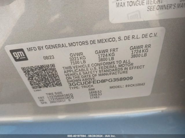 3GCUDFED8PG358909 Chevrolet Silverado 1500 4wd  Short Bed Lt Trail Boss