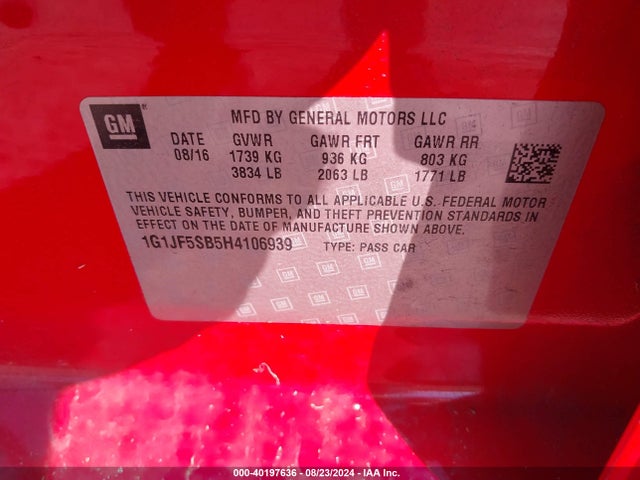 Chevrolet Sonic Premier Auto 2017 1G1JF5SB5H4106939 Image 9