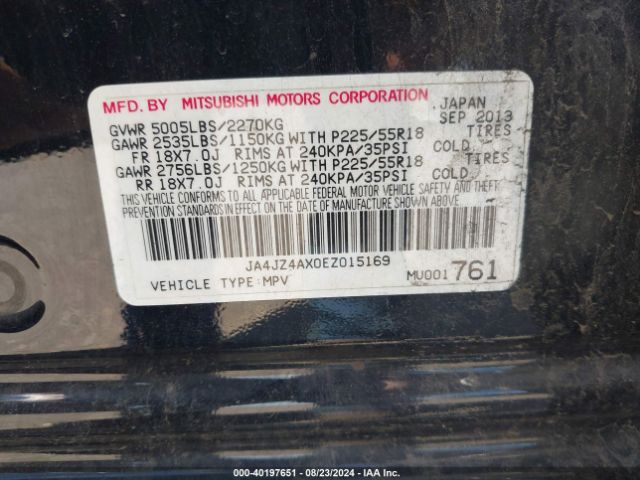 JA4JZ4AX0EZ015169 Mitsubishi OUTLANDER GT