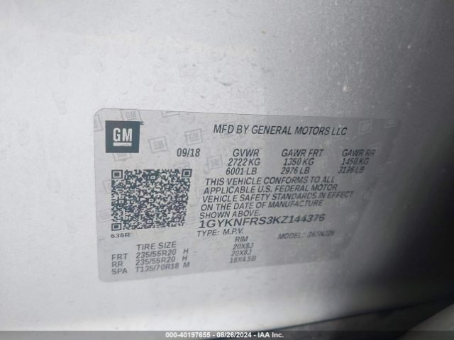 1GYKNFRS3KZ144376 Cadillac Xt5 Premium Luxury