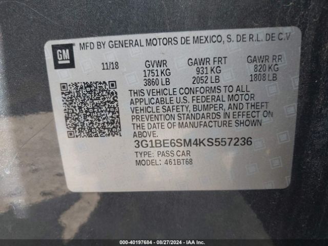 3G1BE6SM4KS557236 Chevrolet CRUZE LT