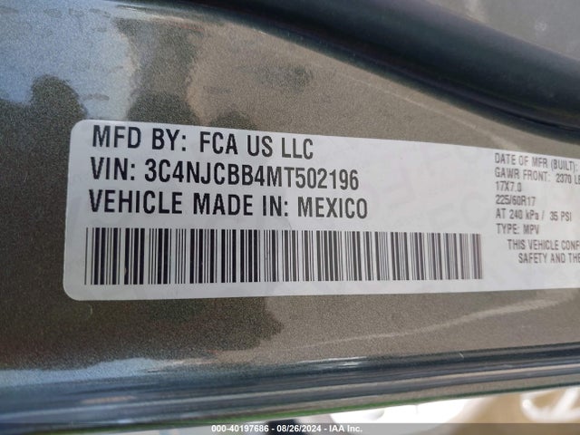 3C4NJCBB4MT502196 Jeep Compass Latitude Fwd