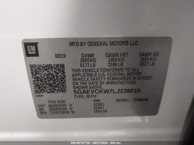 5GAEVCKW7LJ138015 Buick Enclave Awd Avenir