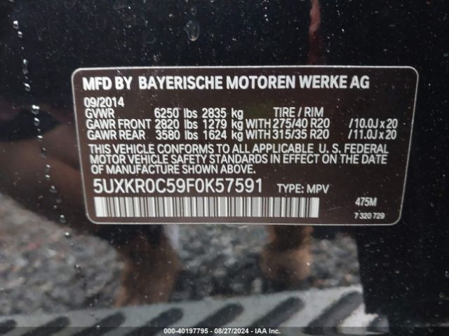 5UXKR0C59F0K57591 BMW X5 Xdrive35i