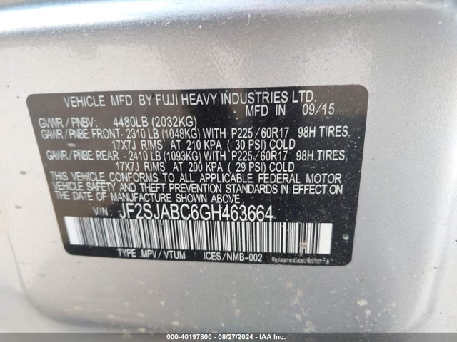 JF2SJABC6GH463664 Subaru Forester 2.5i