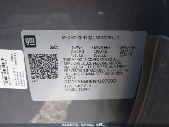 1G1FY6S09N4107608 Chevrolet Bolt Euv Fwd Lt