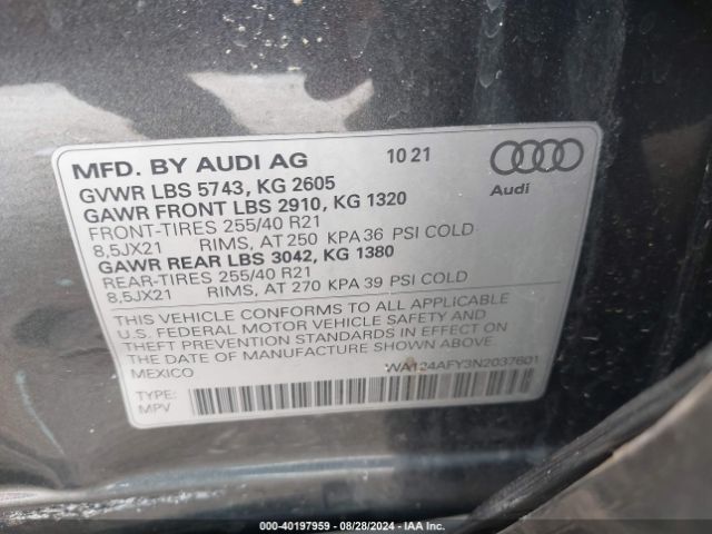 WA124AFY3N2037601 Audi Sq5 Sportback Premium Plus Tfsi Quattro Tiptronic
