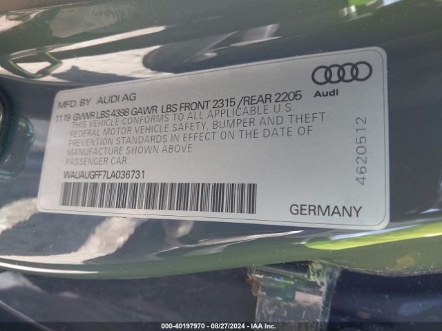 WAUAUGFF7LA036731 Audi A3 Premium 40 Tfsi Front-wheel Drive S Tronic