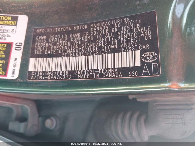 Toyota COROLLA LE 2015 2T1BURHE1FC281354 Image 9