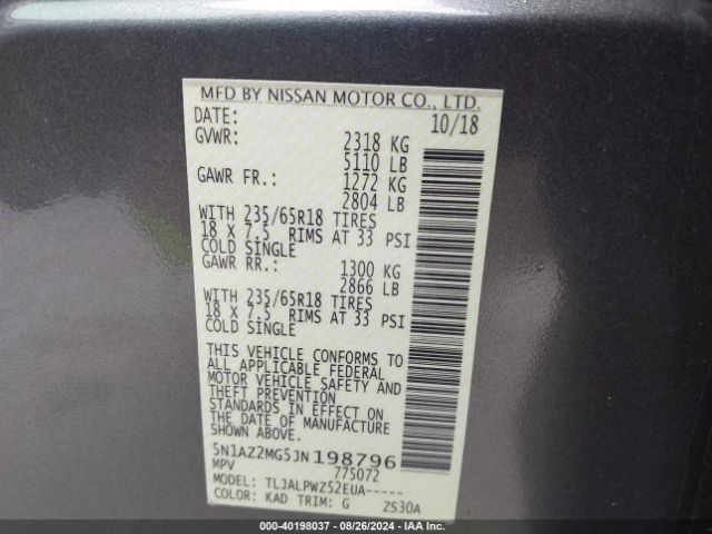 5N1AZ2MG5JN198796 Nissan MURANO S