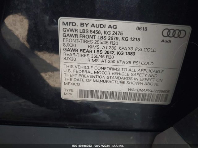 WA1BNAFY4J2208606 Audi Q5 2.0t Premium/2.0t Tech Premium