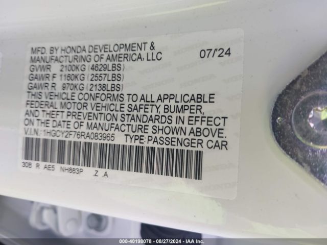 1HGCY2F76RA083965 Honda Accord Hybrid Sport-l