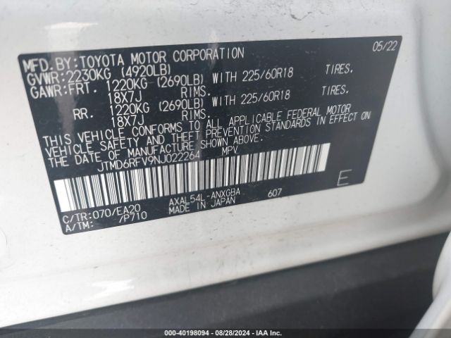 JTMD6RFV9NJ022264 Toyota Rav4 Hybrid Limited