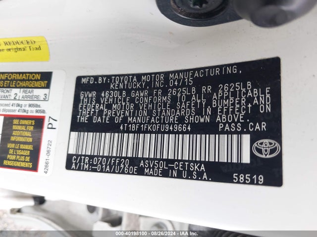 Toyota CAMRY SE 2015 4T1BF1FK0FU949664 Image 9