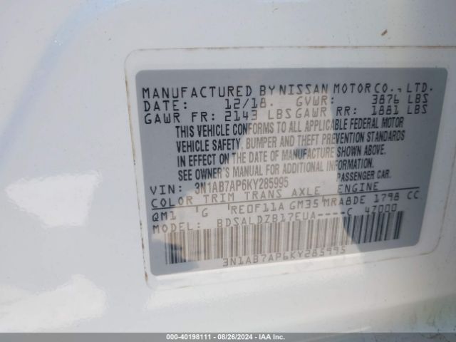 3N1AB7AP6KY285995 Nissan SENTRA SV