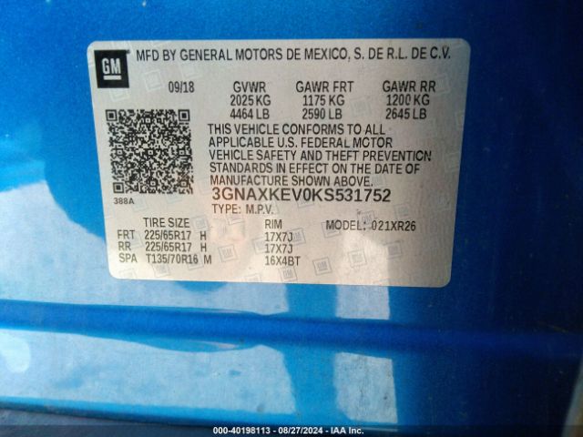 3GNAXKEV0KS531752 Chevrolet EQUINOX LT
