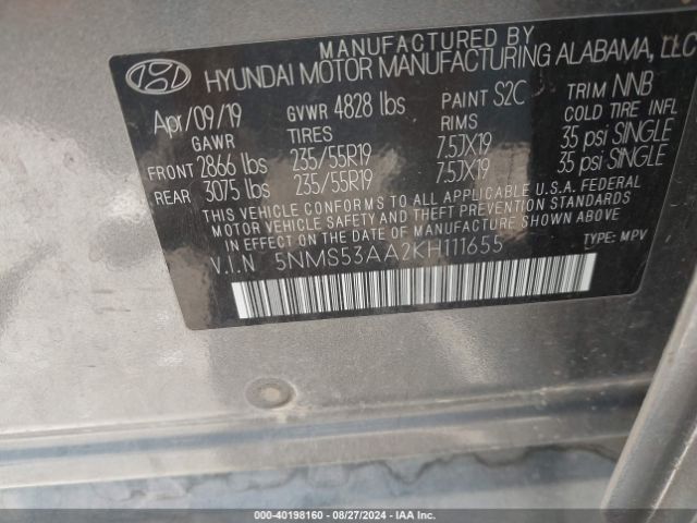 5NMS53AA2KH111655 Hyundai Santa Fe Limited 2.0t