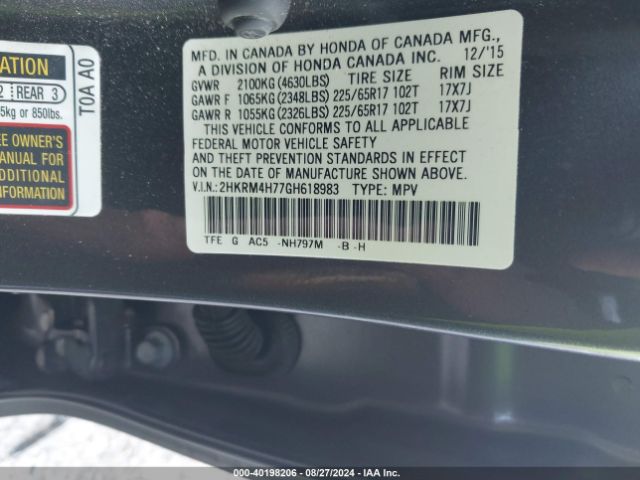 2HKRM4H77GH618983 Honda Cr-v Ex-l