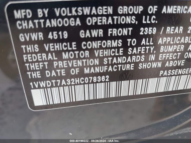 1VWDT7A32HC078362 Volkswagen Passat 1.8t R-line
