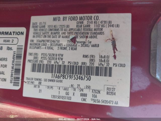 1FA6P8CF9F5346750 Ford MUSTANG GT