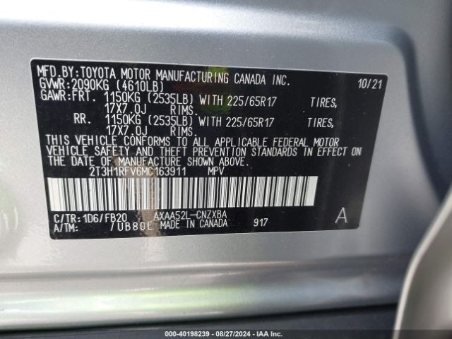 2T3H1RFV6MC163911 Toyota RAV4 LE