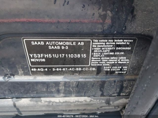 2007 SAAB 9-3 YS3FH51U171103815 Photo 8